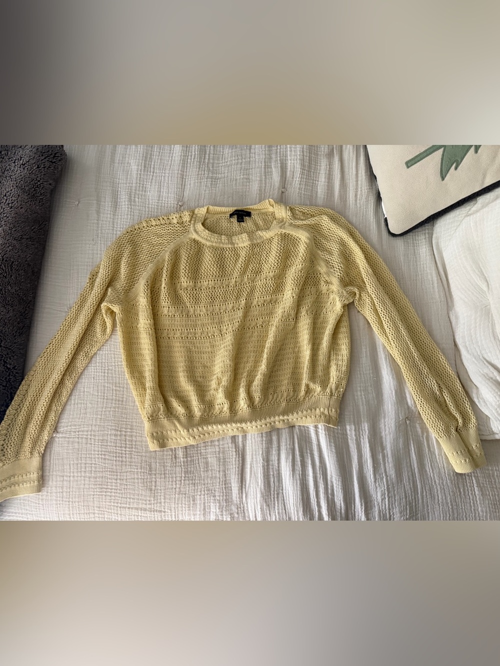 Ann Taylor Pale Yellow Open-Knit Crewneck Sweater